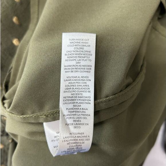 Chico's Women’s Green Jacquard Dot Embroidered  Velvet Details Peasant Blouse M - Picture 9 of 13